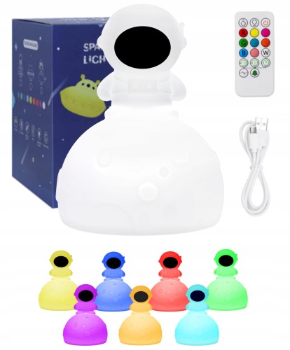 LAMPKA NOCNA ASTRONAUTA DLA DZIECI Kolorowa SILIKONOWA LED RGB z pilotem - zdjęcie 1