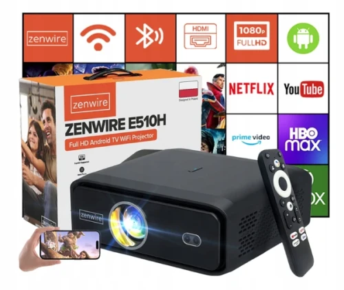 Zenwire E510H Mini Projektor Full HD 4K Rzutnik Android TV 11 WiFi 2.4/5 Ghz 500 Ansi 15000Lm Autofocus Autokeystone - zdjęcie 1